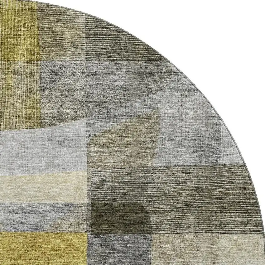 8' Taupe Gold And Gray Abstract Washable Round Rug With UV Protection Photo 4