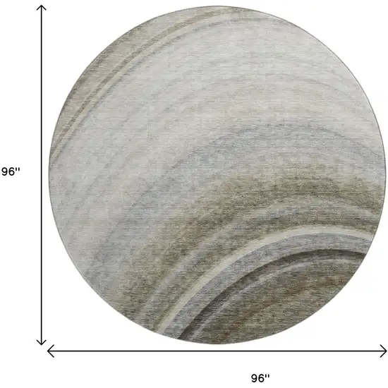 8' Taupe Gold And Gray Ombre Washable Round Rug With UV Protection Photo 8