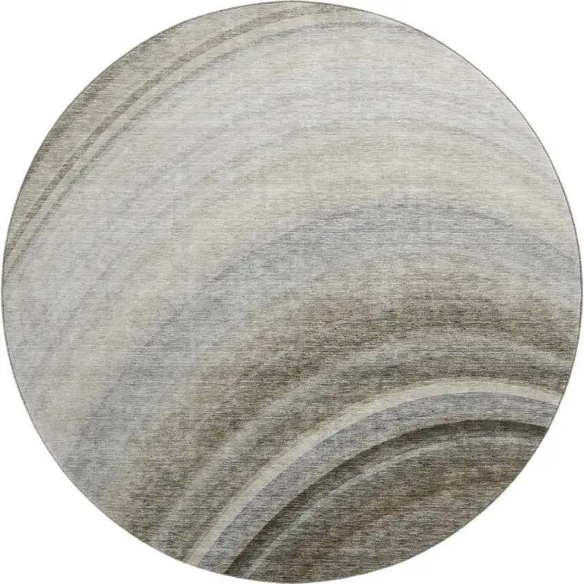 8' Taupe Gold And Gray Ombre Washable Round Rug With UV Protection Photo 1