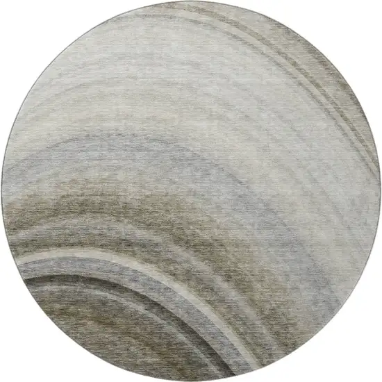 8' Taupe Gold And Gray Ombre Washable Round Rug With UV Protection Photo 2