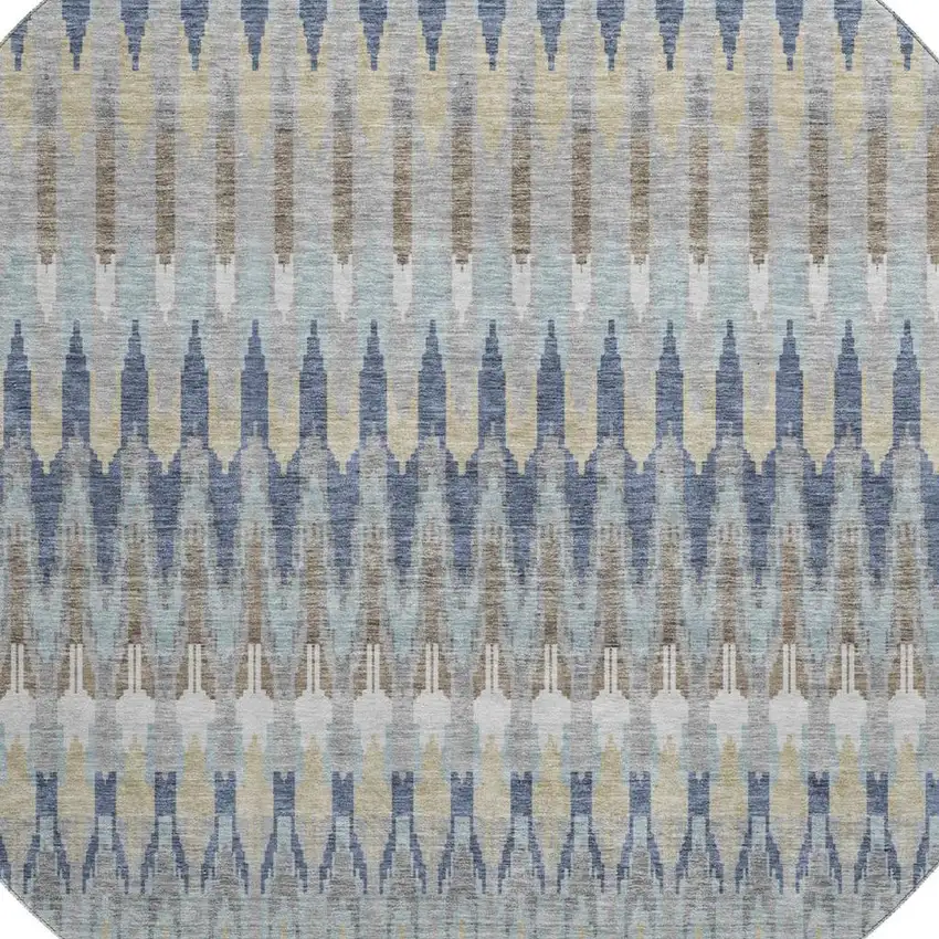 8' Taupe Gold And Gray Southwestern Washable Round Rug With UV Protection Photo 3