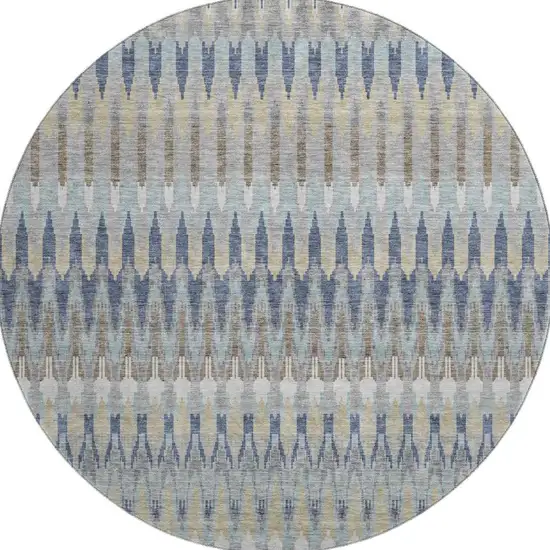 8' Taupe Gold And Gray Southwestern Washable Round Rug With UV Protection Photo 4