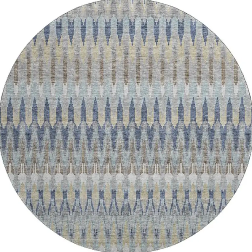 8' Taupe Gold And Gray Southwestern Washable Round Rug With UV Protection Photo 4