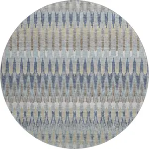 Photo of 8' Taupe Gold And Gray Southwestern Washable Round Rug With UV Protection