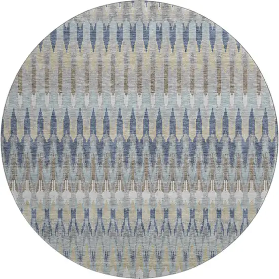 8' Taupe Gold And Gray Southwestern Washable Round Rug With UV Protection Photo 1