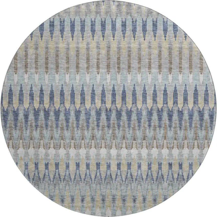 8' Taupe Gold And Gray Southwestern Washable Round Rug With UV Protection Photo 1