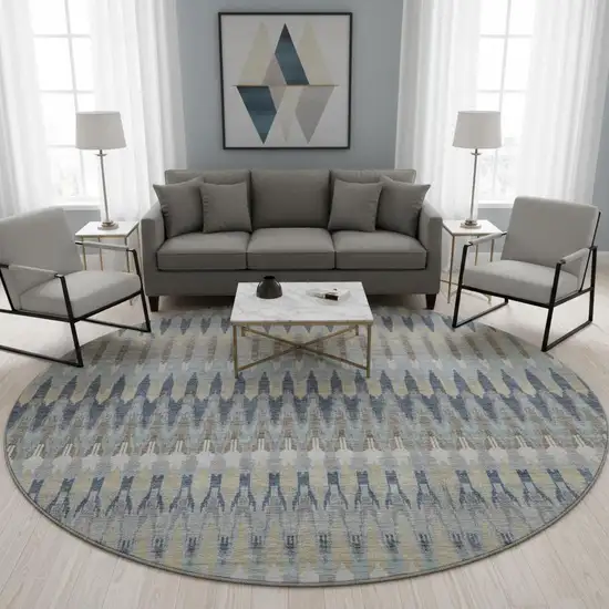 8' Taupe Gold And Gray Southwestern Washable Round Rug With UV Protection Photo 2