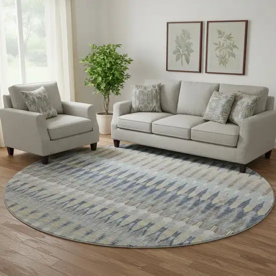 8' Taupe Gold And Gray Southwestern Washable Round Rug With UV Protection Photo 1