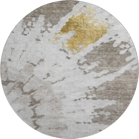 8' Taupe Gold And Ivory Abstract Washable Round Rug With UV Protection Photo 1