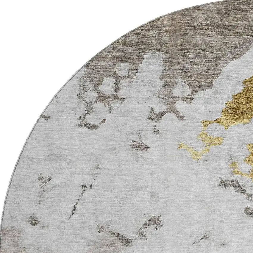 8' Taupe Gold And Ivory Abstract Washable Round Rug With UV Protection Photo 4