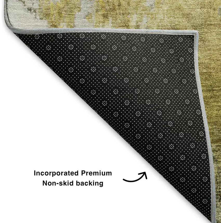 8' Taupe Gold And Ivory Abstract Washable Round Rug With UV Protection Photo 5