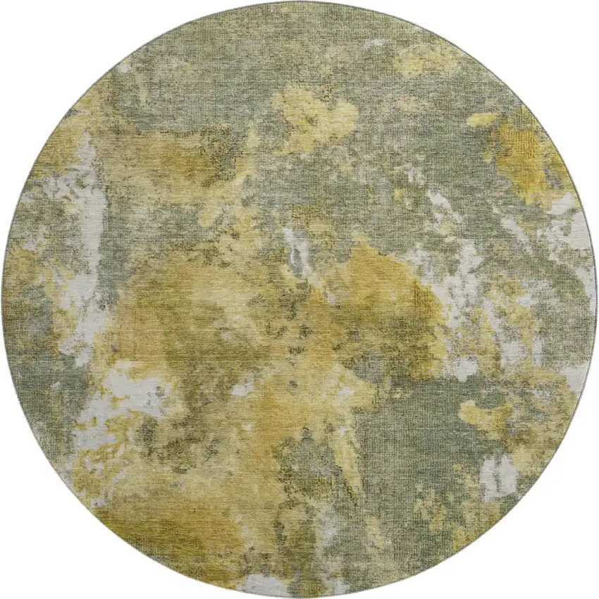 8' Taupe Gold And Ivory Abstract Washable Round Rug With UV Protection Photo 1