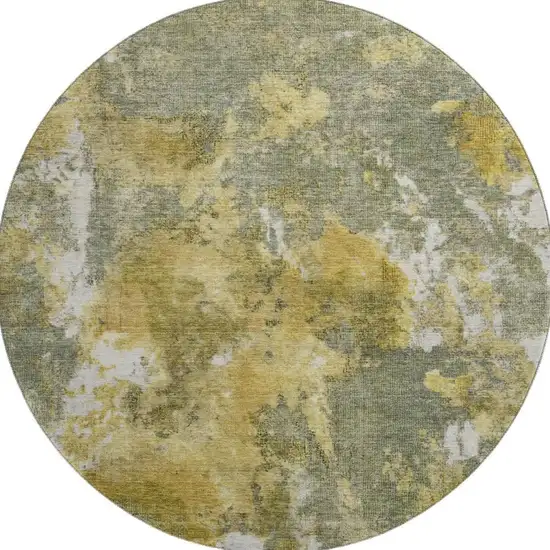 8' Taupe Gold And Ivory Abstract Washable Round Rug With UV Protection Photo 3