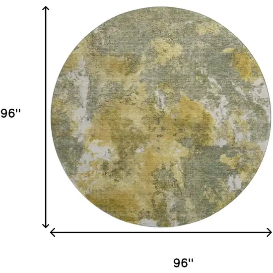 8' Taupe Gold And Ivory Abstract Washable Round Rug With UV Protection Photo 9