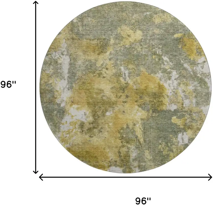 8' Taupe Gold And Ivory Abstract Washable Round Rug With UV Protection Photo 9
