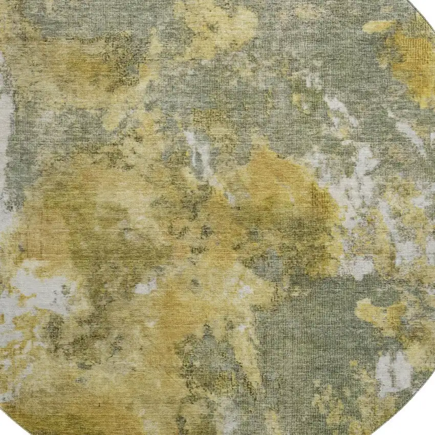 8' Taupe Gold And Ivory Abstract Washable Round Rug With UV Protection Photo 2