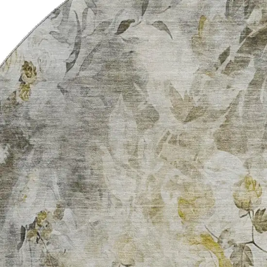 8' Taupe Gold And Ivory Floral Washable Round Rug With UV Protection Photo 2