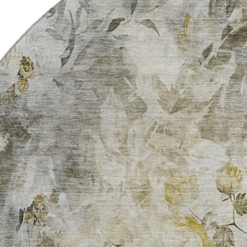 8' Taupe Gold And Ivory Floral Washable Round Rug With UV Protection Photo 2