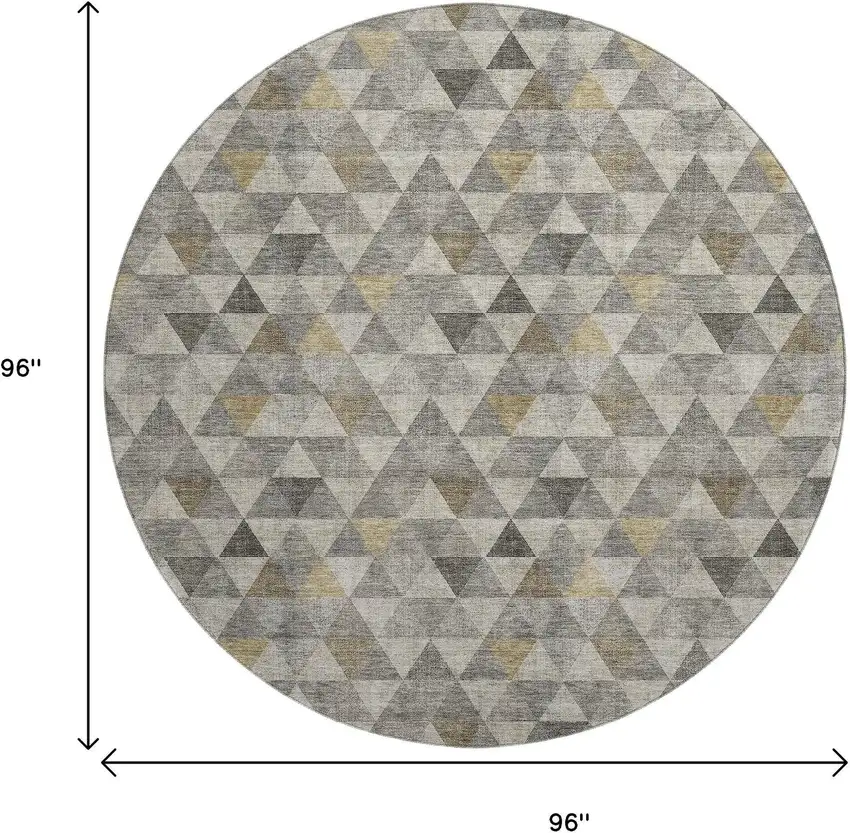 8' Taupe Gold And Ivory Geometric Washable Round Rug With UV Protection Photo 3