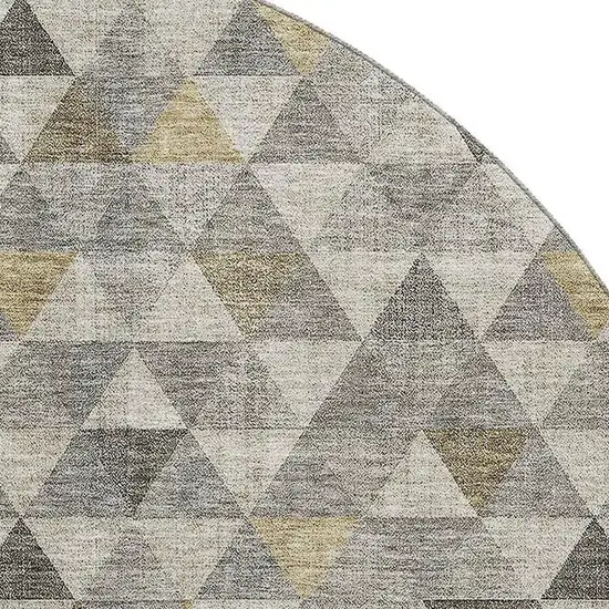 8' Taupe Gold And Ivory Geometric Washable Round Rug With UV Protection Photo 3