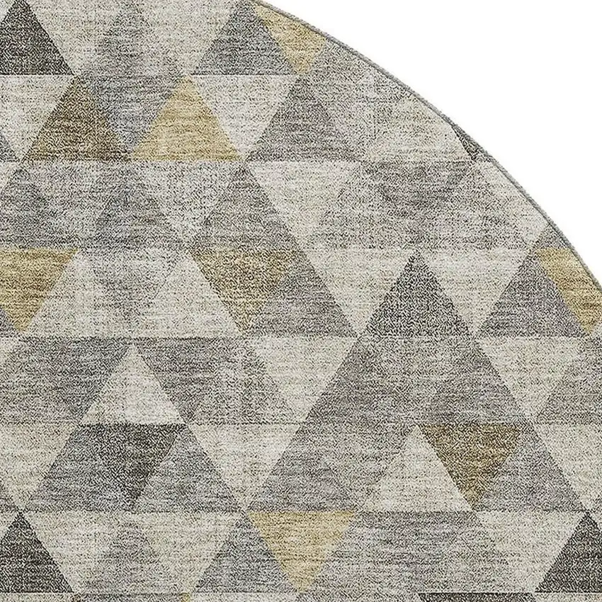 8' Taupe Gold And Ivory Geometric Washable Round Rug With UV Protection Photo 3