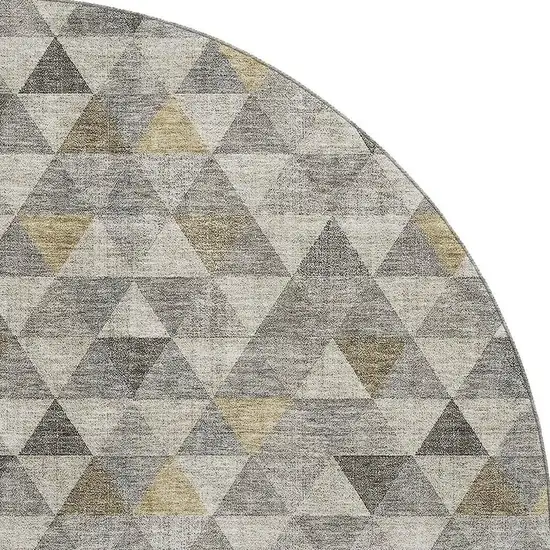 8' Taupe Gold And Ivory Geometric Washable Round Rug With UV Protection Photo 4