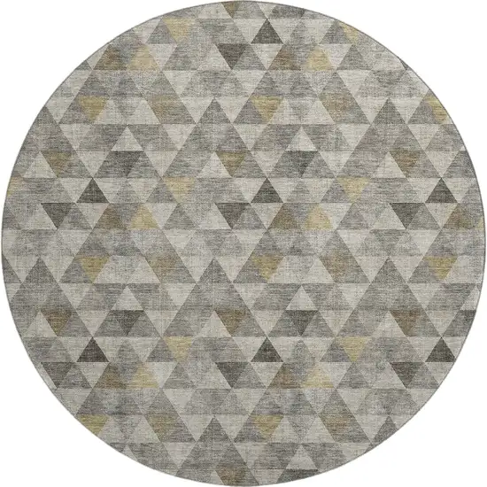 8' Taupe Gold And Ivory Geometric Washable Round Rug With UV Protection Photo 1