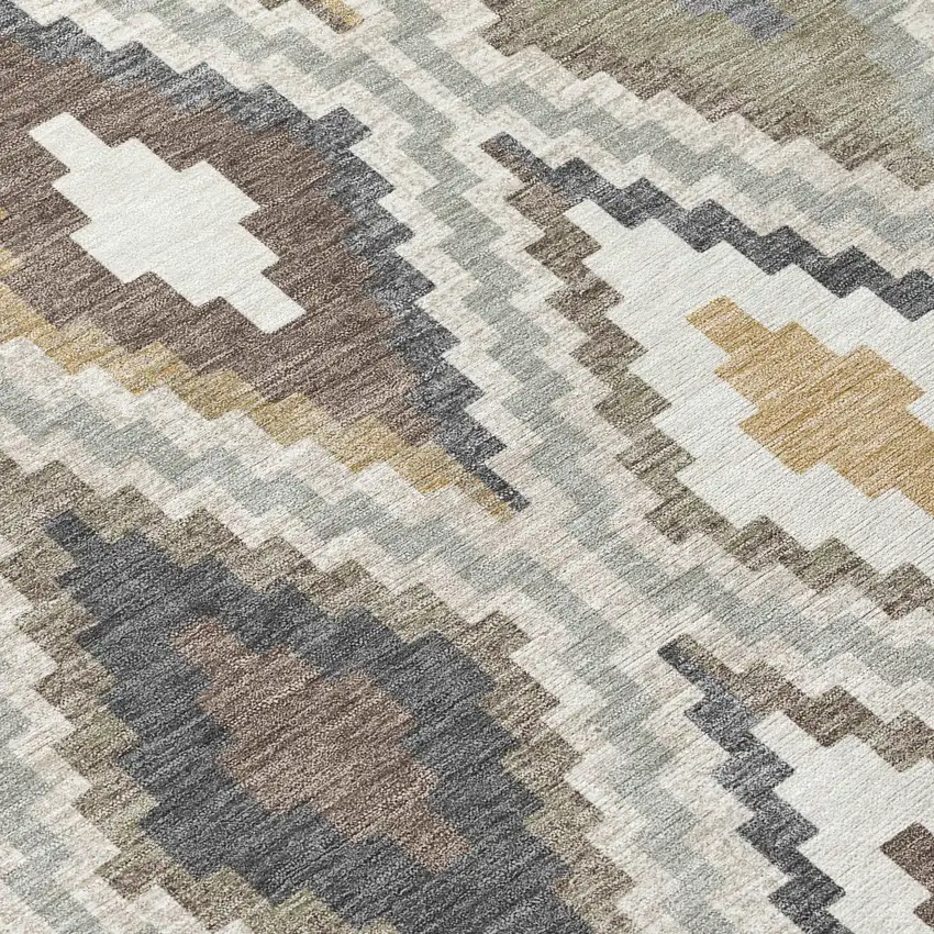 8' Taupe Gold And Ivory Round Geometric Washable Indoor Outdoor Area Rug Photo 8