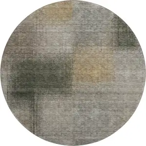 Photo of 8' Taupe Gray And Beige Abstract Washable Round Rug With UV Protection