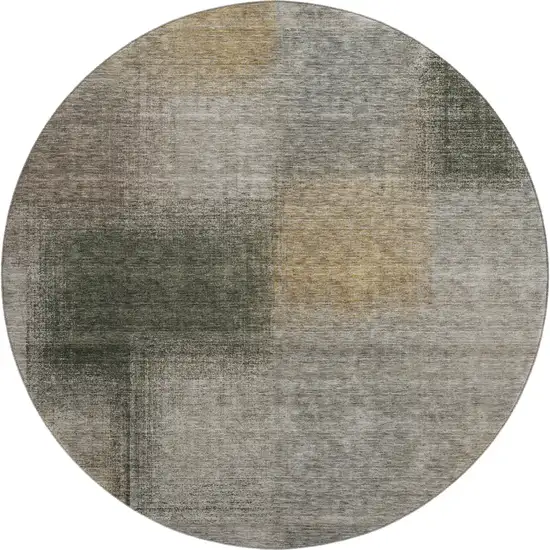 8' Taupe Gray And Beige Abstract Washable Round Rug With UV Protection Photo 1
