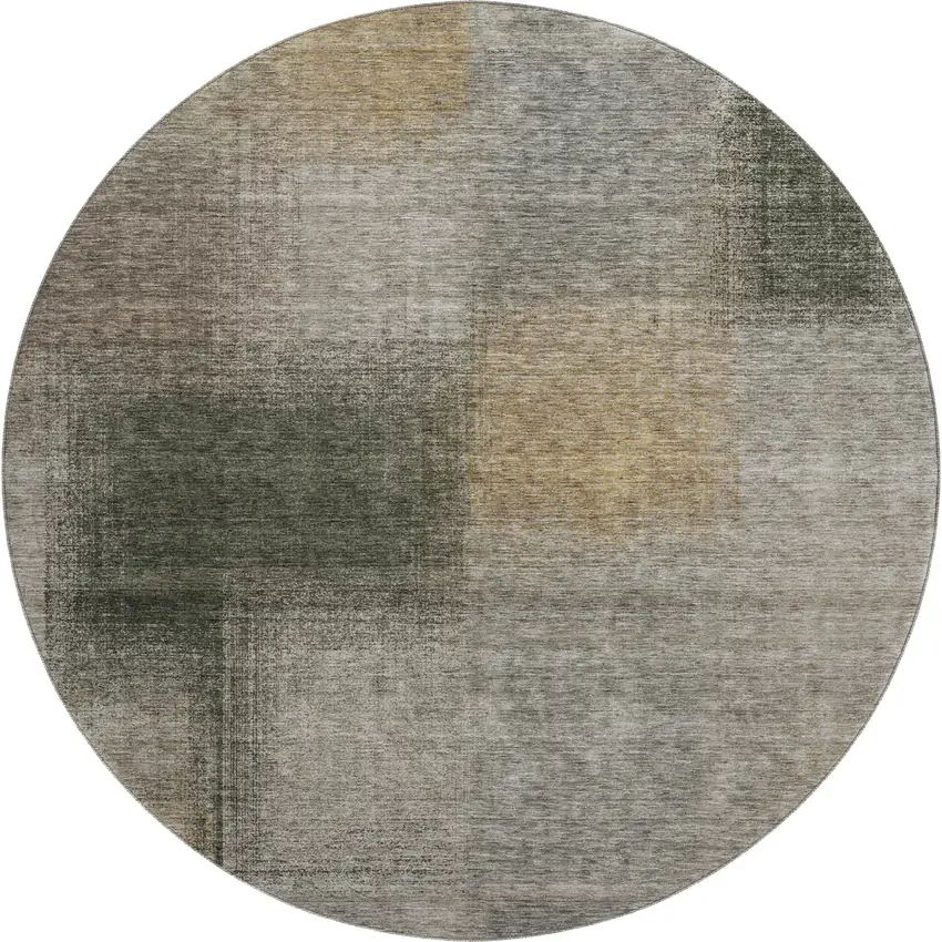 8' Taupe Gray And Beige Abstract Washable Round Rug With UV Protection Photo 1