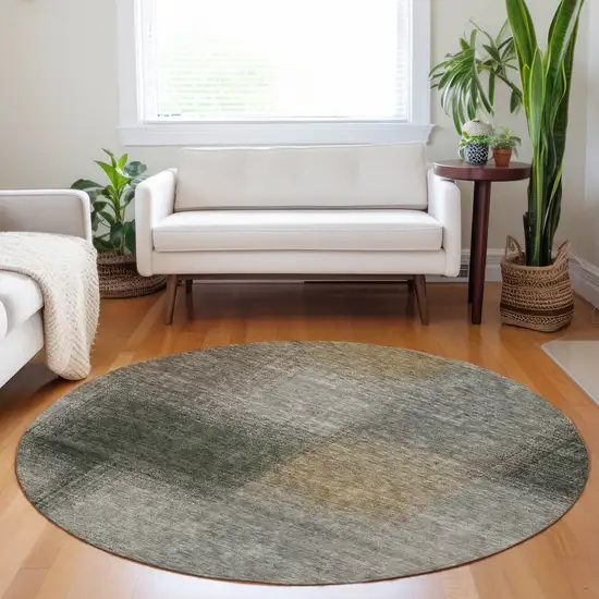 8' Taupe Gray And Beige Abstract Washable Round Rug With UV Protection Photo 5