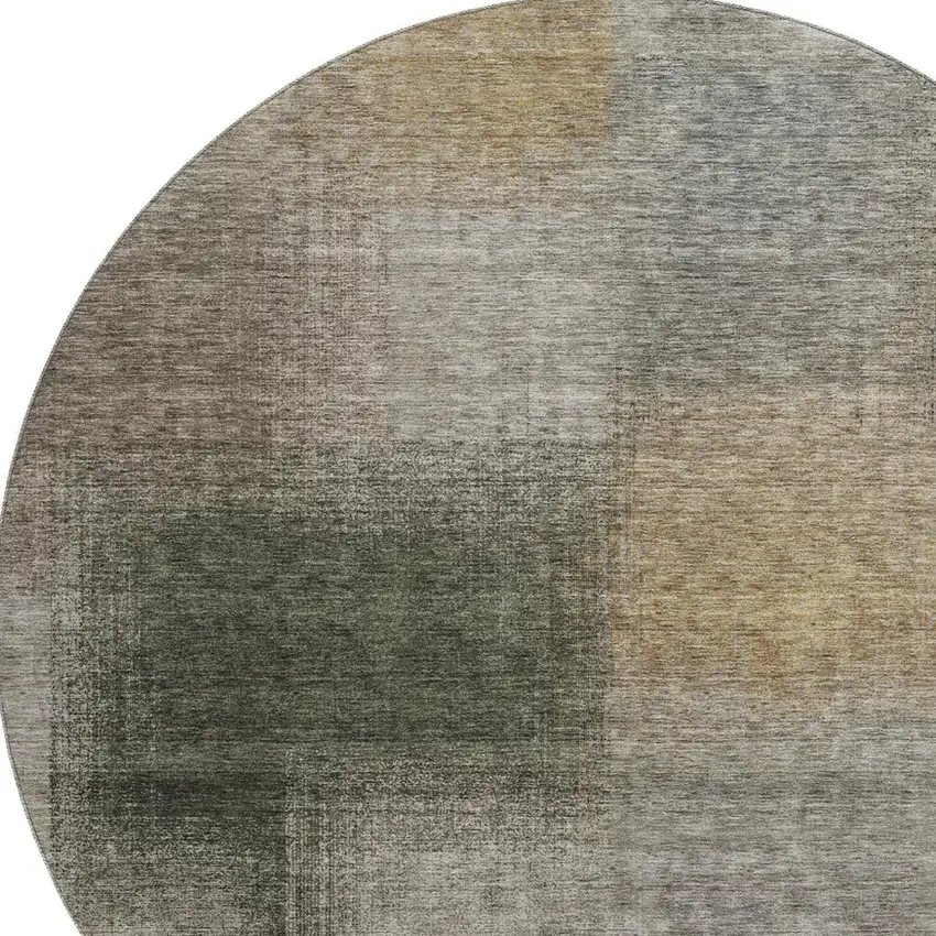 8' Taupe Gray And Beige Abstract Washable Round Rug With UV Protection Photo 3