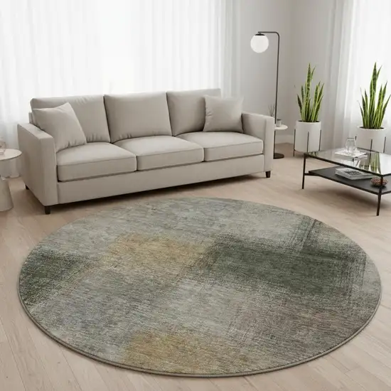 8' Taupe Gray And Beige Abstract Washable Round Rug With UV Protection Photo 2