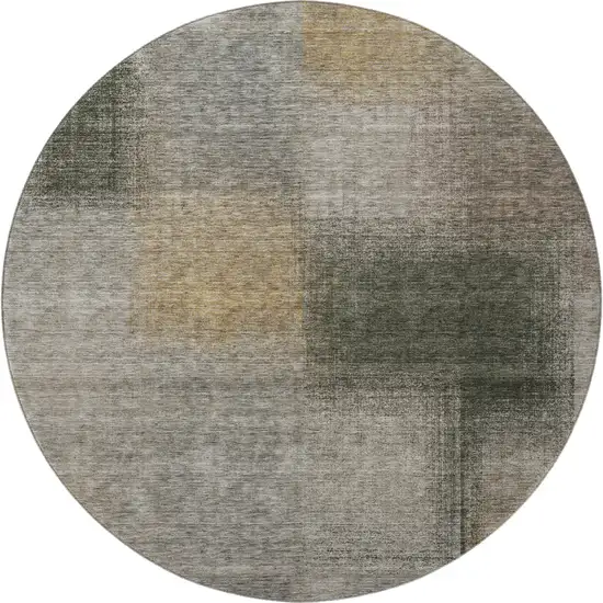 8' Taupe Gray And Beige Abstract Washable Round Rug With UV Protection Photo 4