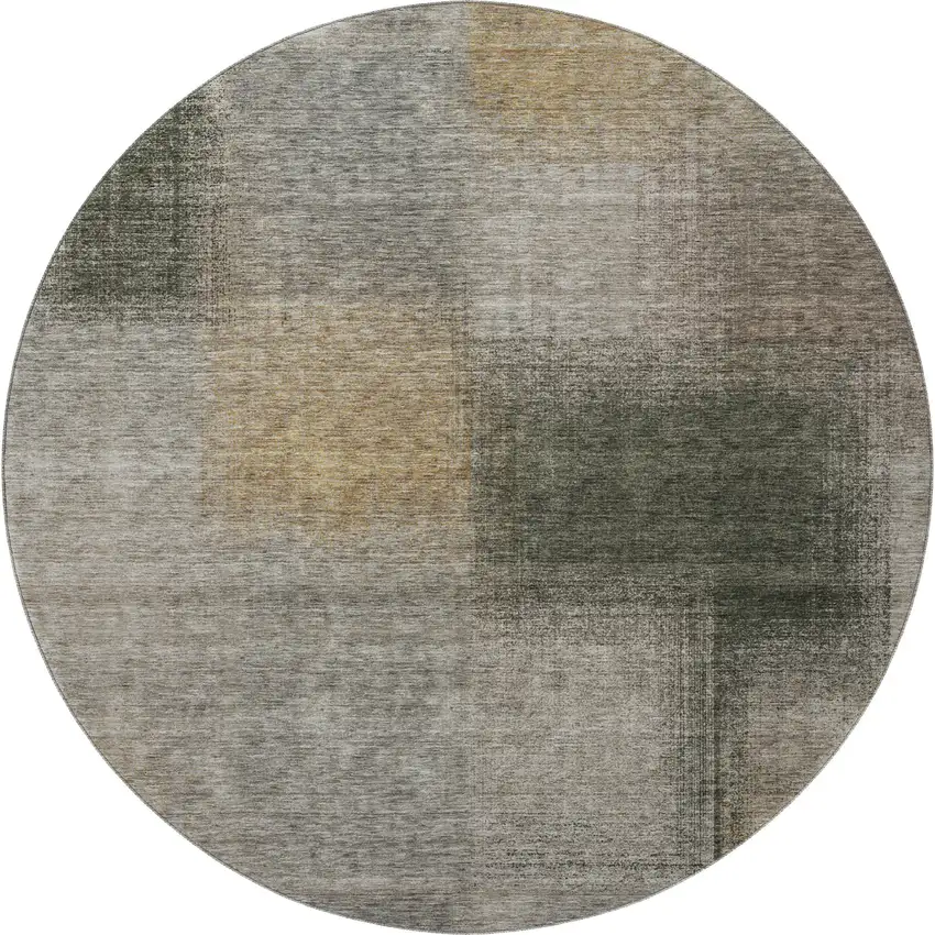 8' Taupe Gray And Beige Abstract Washable Round Rug With UV Protection Photo 4