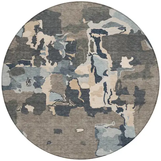 8' Taupe Gray And Beige Round Abstract Washable Indoor Outdoor Area Rug Photo 6