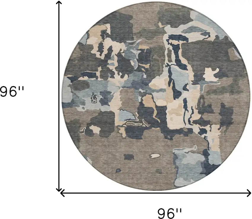 8' Taupe Gray And Beige Round Abstract Washable Indoor Outdoor Area Rug Photo 3