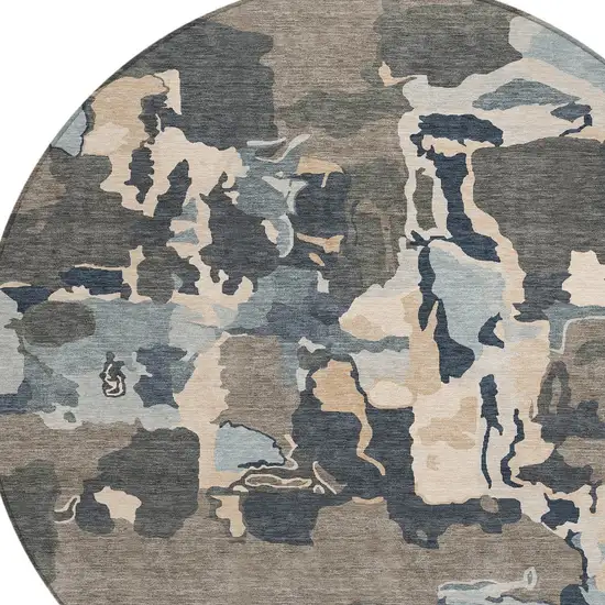 8' Taupe Gray And Beige Round Abstract Washable Indoor Outdoor Area Rug Photo 5