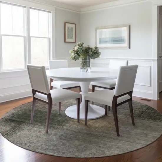 8' Taupe Gray And Beige Round Abstract Washable Indoor Outdoor Area Rug Photo 7