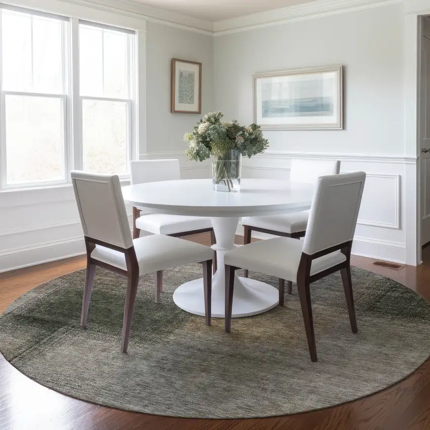 8' Taupe Gray And Beige Round Abstract Washable Indoor Outdoor Area Rug Photo 7