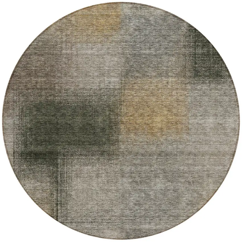 8' Taupe Gray And Beige Round Abstract Washable Indoor Outdoor Area Rug Photo 4