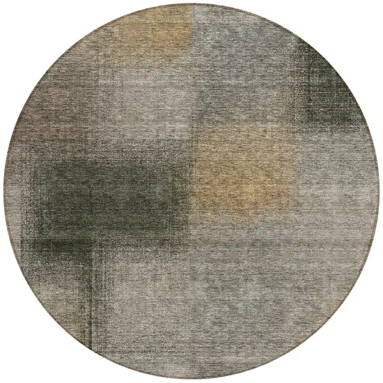 8' Taupe Gray And Beige Round Abstract Washable Indoor Outdoor Area Rug Photo 4