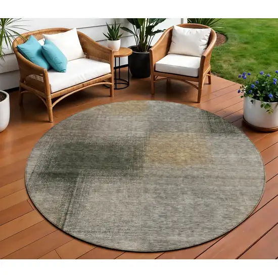 8' Taupe Gray And Beige Round Abstract Washable Indoor Outdoor Area Rug Photo 1