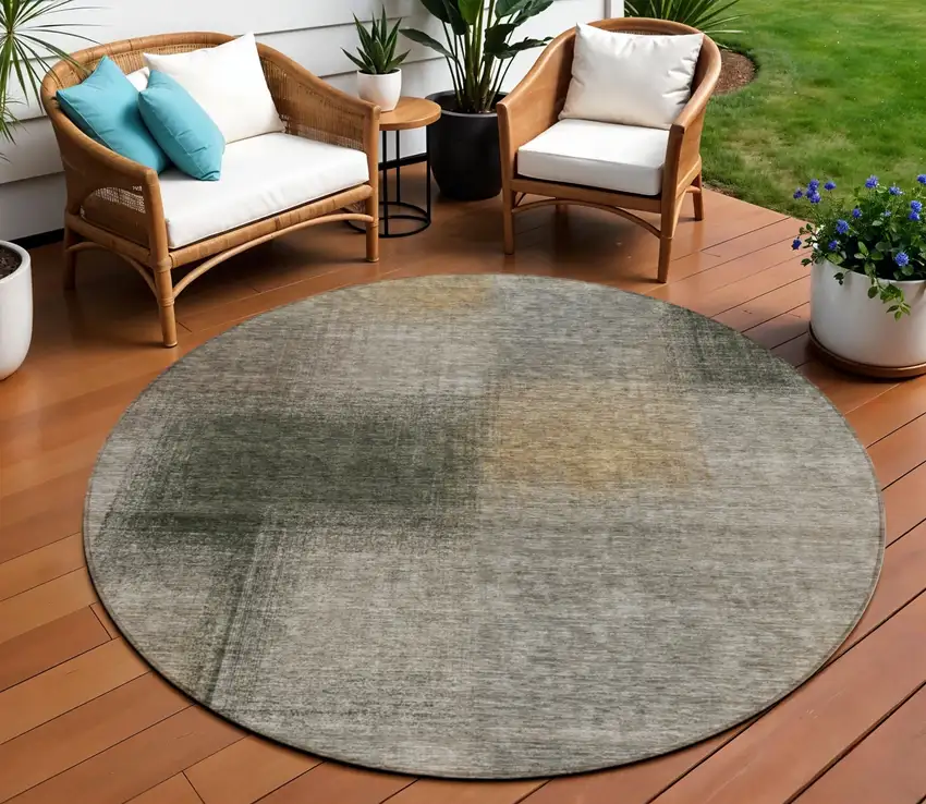 8' Taupe Gray And Beige Round Abstract Washable Indoor Outdoor Area Rug Photo 1
