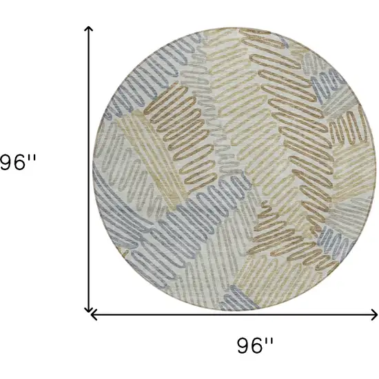 8' Taupe Gray And Beige Round Floral Washable Indoor Outdoor Area Rug Photo 3
