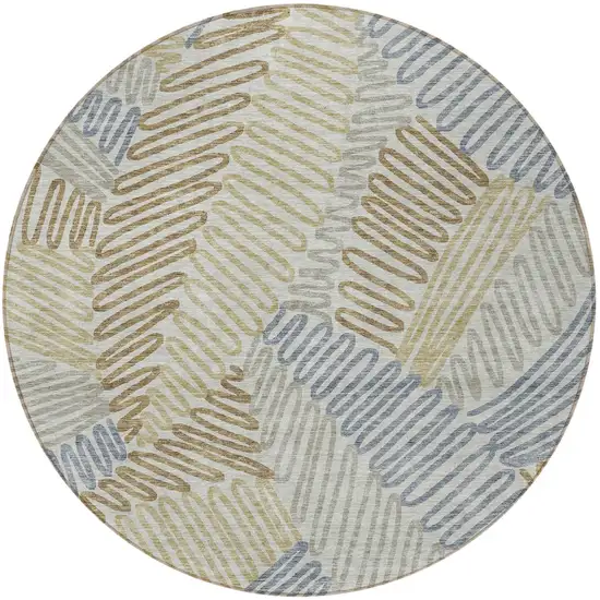 8' Taupe Gray And Beige Round Floral Washable Indoor Outdoor Area Rug Photo 5