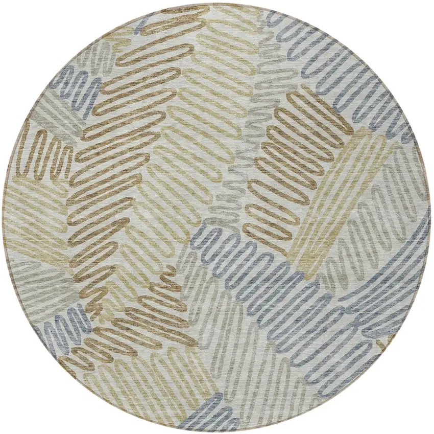 8' Taupe Gray And Beige Round Floral Washable Indoor Outdoor Area Rug Photo 5