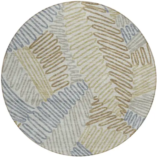 8' Taupe Gray And Beige Round Floral Washable Indoor Outdoor Area Rug Photo 2