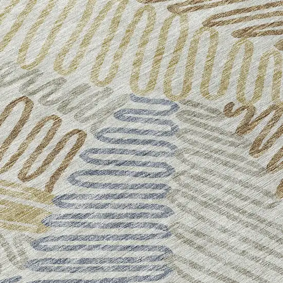 8' Taupe Gray And Beige Round Floral Washable Indoor Outdoor Area Rug Photo 4